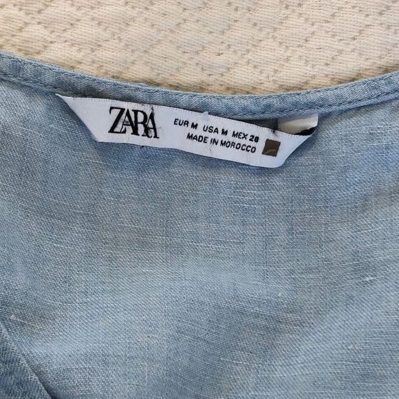 ZARA Blue V-Neck Short Puff Sleeve Babydoll Dress w Tiered Skirt Sz MD - Picture 8 of 16